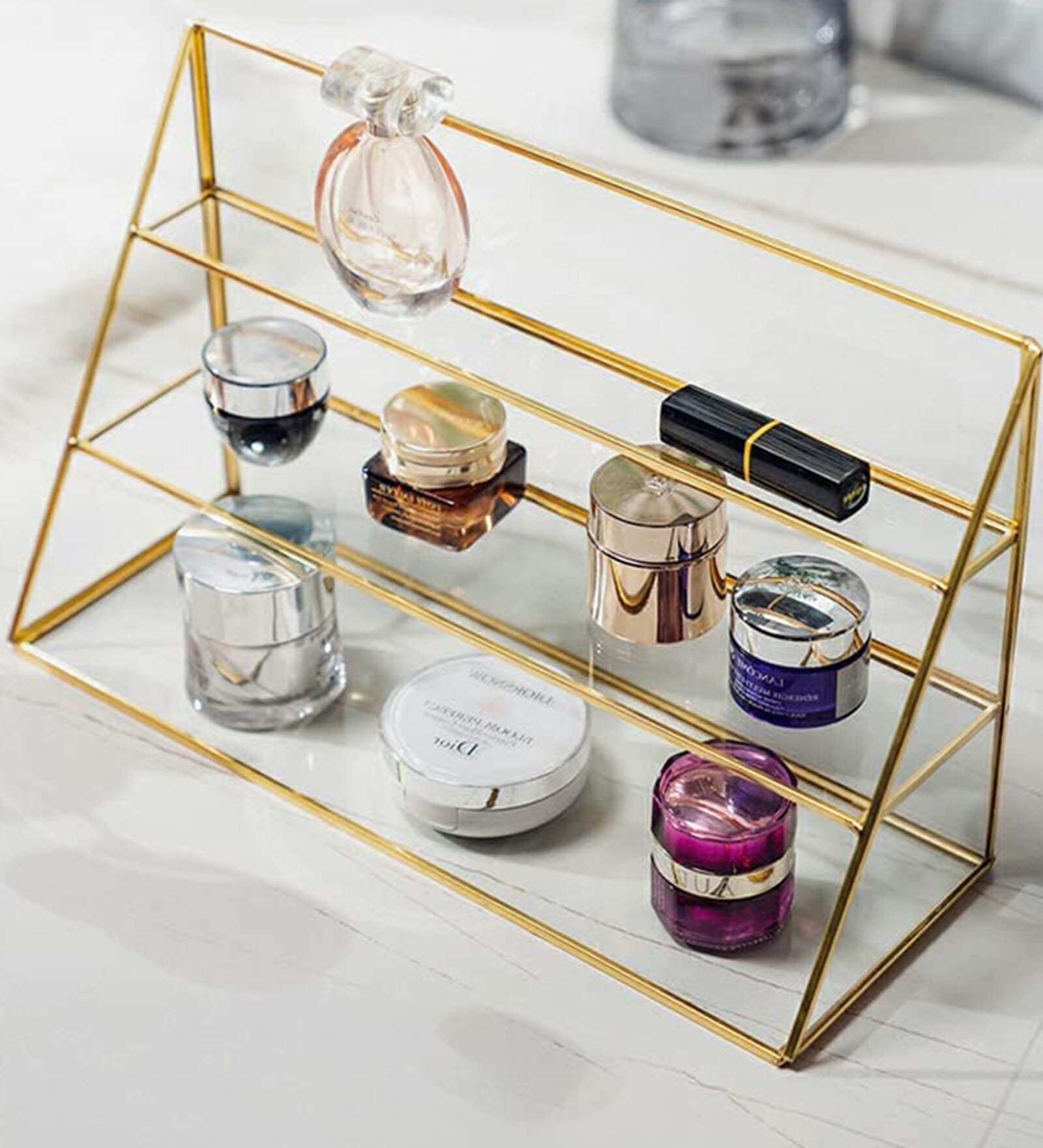Gold & Metal Storage Make Up Organiser